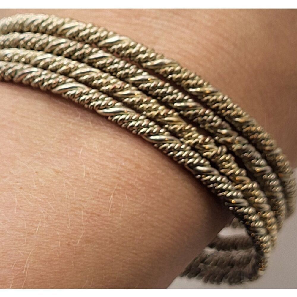 Set of 4 Silver Twisted Rope Chunky Bangle Bracelet 2.6in dia